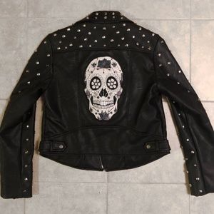 ZARA STUDDED VEGAN LEATHER JACKET WITH EMBROIDERY
